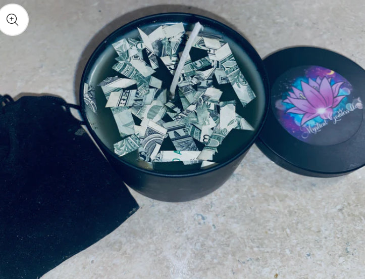 Wealth Candle with money mojo bag
